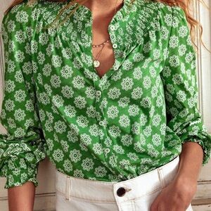 Boden Green Fay Smocked Jersey Shirt  green